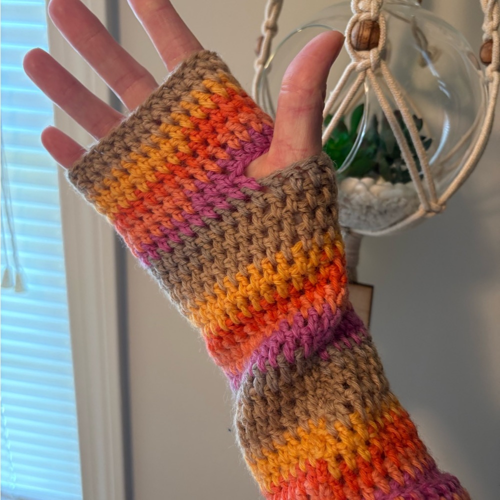 Colorful Crochet Fingerless Gloves - Handmade
